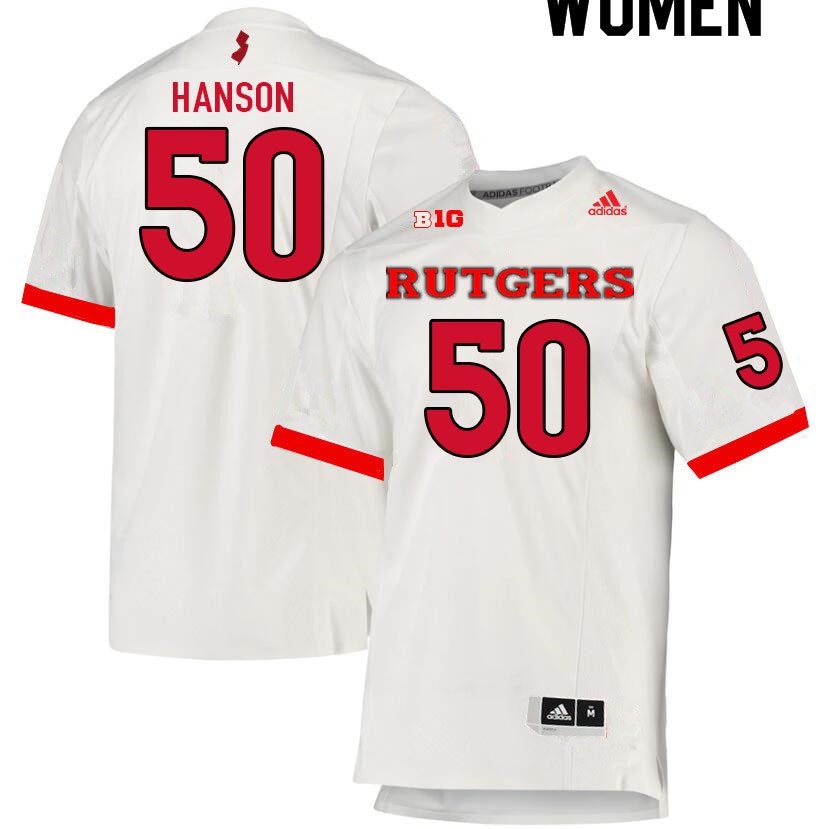 Women #50 CJ Hanson Rutgers Scarlet Knights College Football Jerseys Sale-White